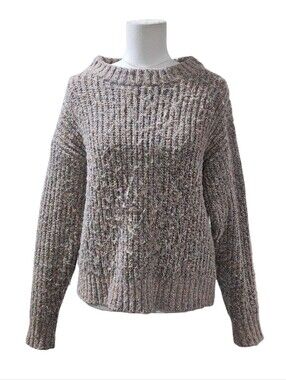 Something Navy Speckled Taupe Crewneck Sweater S